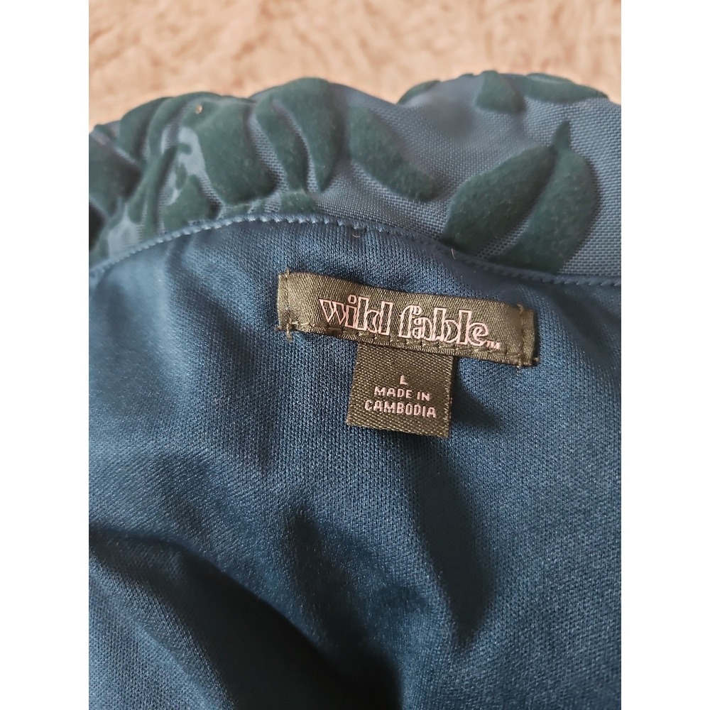 Wild Fable Burnout Velvet Rose Off Shoulder Top Teal Large Y2K Indie - Picture 3 of 12